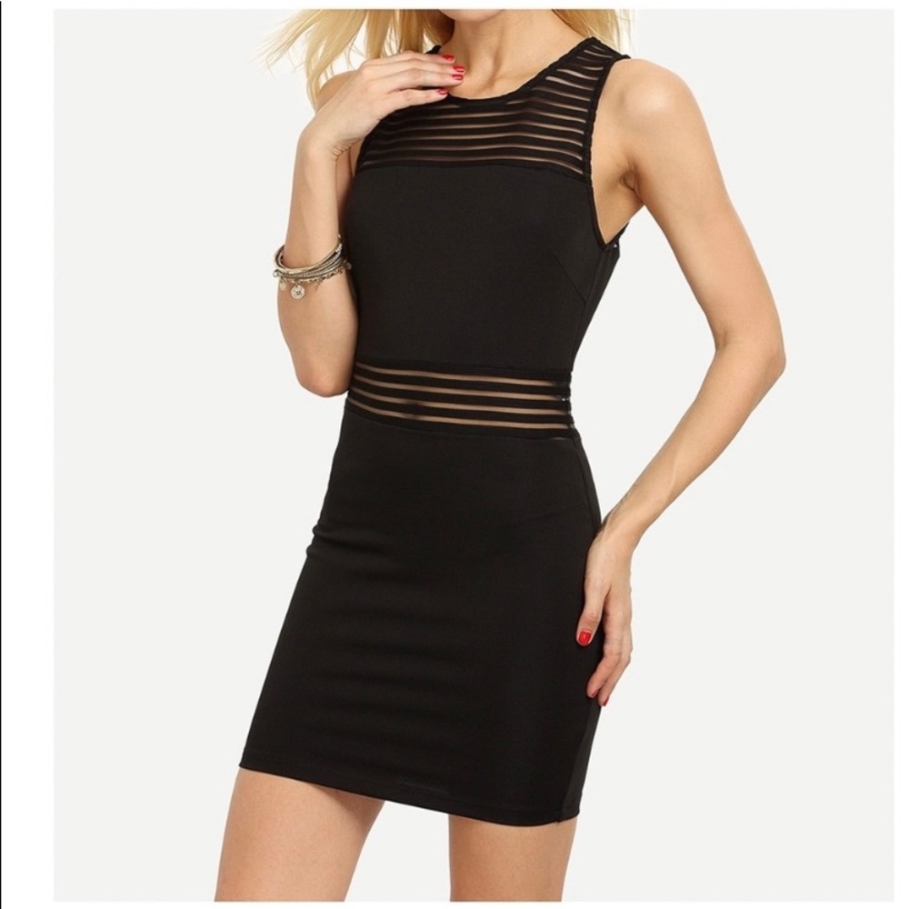 NWOT Black Sleeveless Mesh Stripes Bodycon Dress